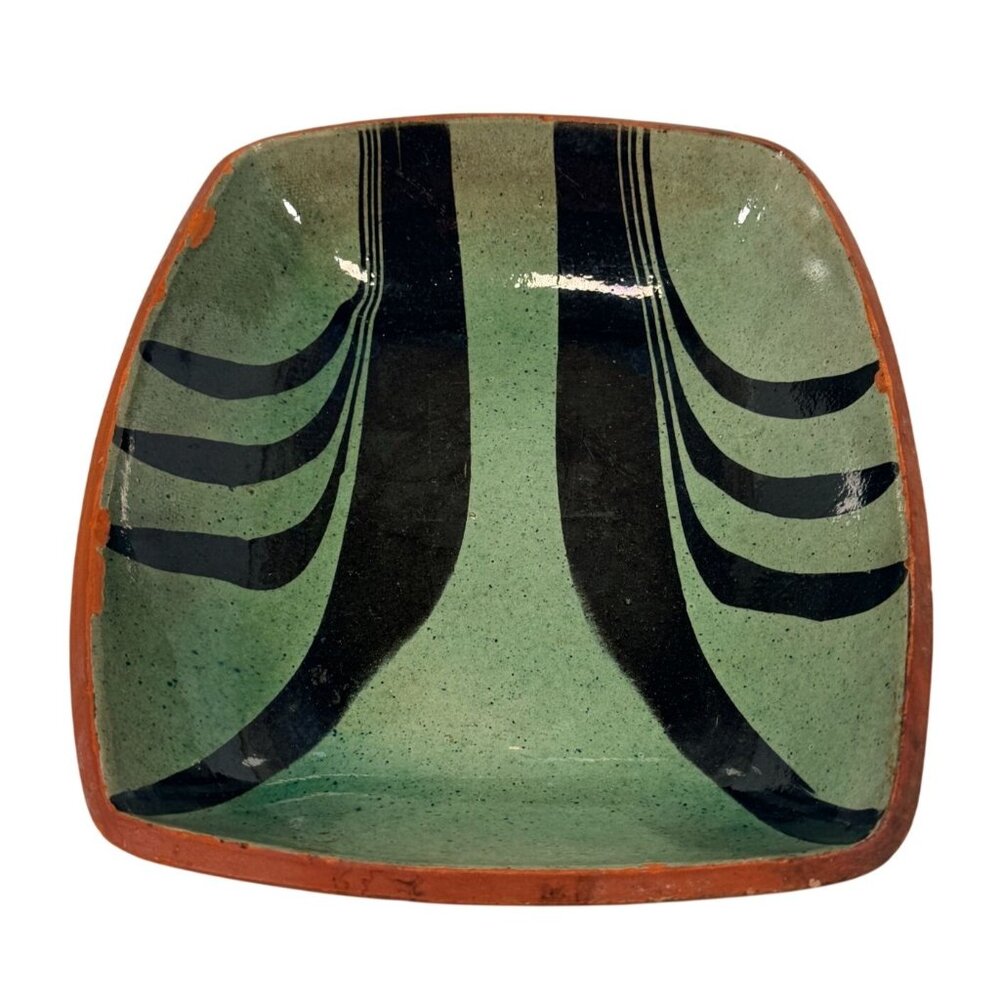 Artisan Wattisfield Ware Green Wave Ceramic Glazed Dish Vintage MCM England